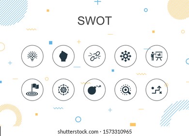 SWOT trendy Infographic template. Thin line design with Strength, weakness, opportunity, threat icons