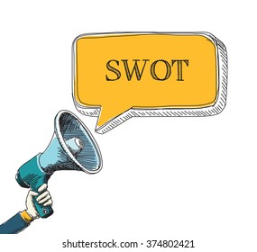 SWOT word in speech bubble with sketch drawing style