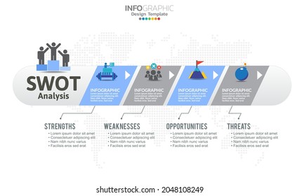 SWOT-analysis template or strategic planning technique. Infographic design with four elements template. 