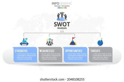 SWOT-analysis template or strategic planning technique. Infographic design with four elements template. 