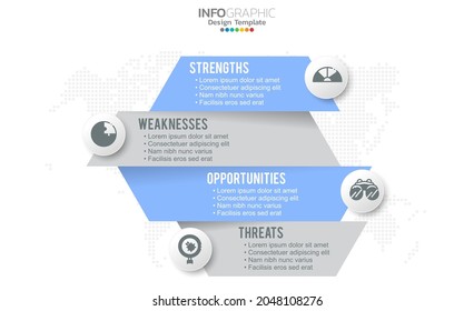SWOT-analysis template or strategic planning technique. Infographic design with four elements template. 