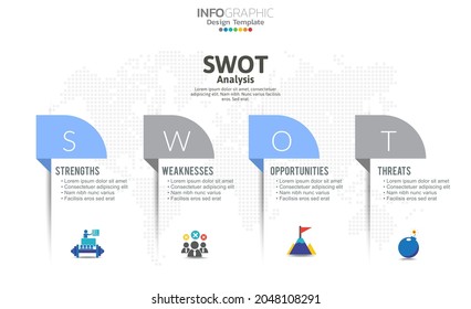 SWOT-analysis template or strategic planning technique. Infographic design with four elements template. 