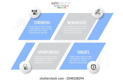 SWOT-analysis template or strategic planning technique. Infographic design with four elements template. 