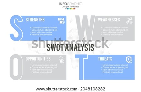 SWOT-analysis template or strategic planning technique. Infographic design with four elements template. 