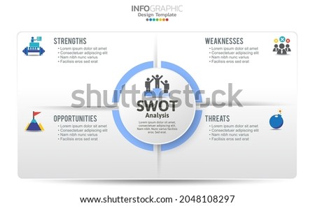SWOT-analysis template or strategic planning technique. Infographic design with four elements template. 