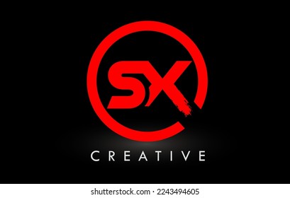 SX Brush Letter Logo Design with Red  Circle. Creative Brushed Letters Icon Logo.