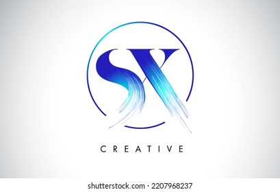 SX Brush Stroke Letter Logo Design. Blue Paint Logo Leters Icon with Elegant Circle Vector Design.