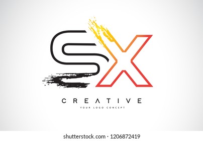 SX Creative Modern Logo Design Vetor with Orange and Black Colors. Monogram Stroke Letter Design.