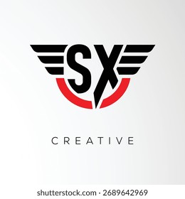 SX Creative Wings Letter Logo com Modern Shield - Poderoso símbolo de marca e negócios	
