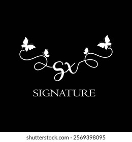 SX  Handwritten initial letter, SX simple signature vector logo with butterfly shape variation, beauty, photography letter logo design. S X