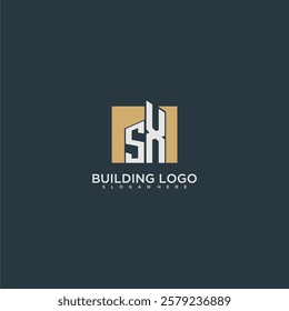 SX initial letter building logo for real estate with square design