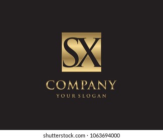 SX initial letters looping linked box elegant logo golden black background