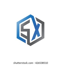 SX initial letters looping linked hexagon logo black gray blue