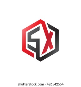 SX initial letters looping linked hexagon logo red black