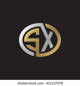 SX initial letters looping linked ellipse elegant logo golden silver black background