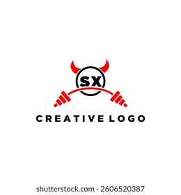 SX initial monogram for fitnes or gym logo with devil style design
