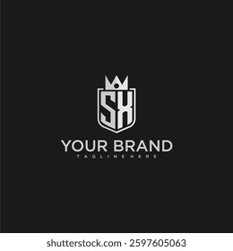 SX initial monogram shield and crown vector image