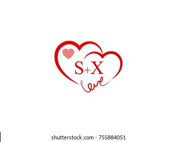 SX Initial wedding invitation, love logo template vector