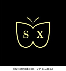 Ilustración vectorial de logotipo de mariposa de lujo de SX Initials