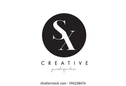 SX Letter Logo Design with Black Circle and Serif Font Vector Illustration.