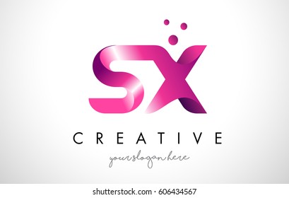 SX Letter Logo Design Template with Purple Colors and Dots