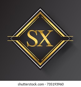 SX Letter logo in a square shape gold and silver colored geometric ornaments. Vector design template elements for your business or company identity.