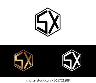 SX letters linked with hexagon shape logo







