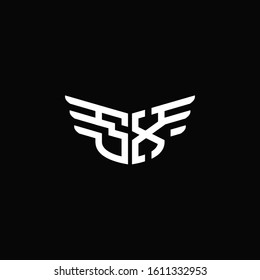 SX logo monogram emblem shape with wings style ribbon design template