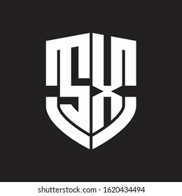 SX Logo monogram with emblem shield shape design isolated on black background