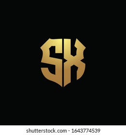 SX-Logo-Monogramm mit goldenen Farben und Schildform-Design-Vorlage