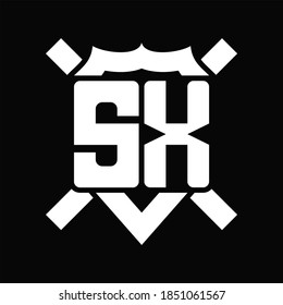 SX Logo monogram isolated on shield shape with rounded line on black background