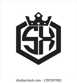 SX Logo monogram rounded by hexagon shape with crown design template on white background