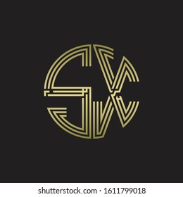 SX Logo monogram triple ribbon style line design template isolated with gold color