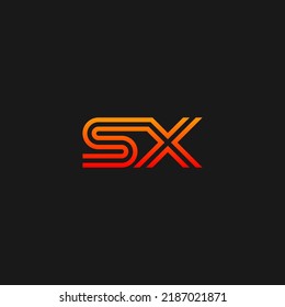 Logo de monograma SX con estilo en línea - gradiente amarillo rojo