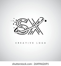 SX Orbit Monogram Logo – Futuristic Minimal Letter mark with Circular Line Art, Tech-Inspired Dots and Space Motion Concept for Modern Branding Identity