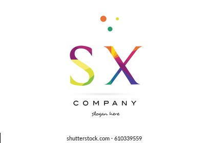 sx s x  creative rainbow colors colored alphabet company letter logo design vector icon template