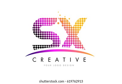SX S X Dots Letter Logo Design with Magenta Bubble Circles and Swoosh