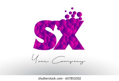 SX S X Dots Letter Logo with Purple Pink Magenta Bubbles Texture Vector.