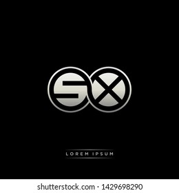 SX S X initial letter linked circle capital monogram logo modern template silver color edition