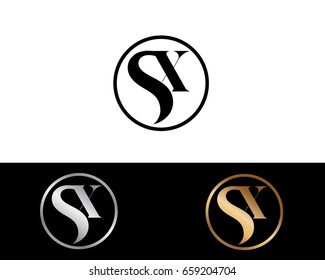 Sx text gold black silver modern creative alphabet letter logo design vector icon