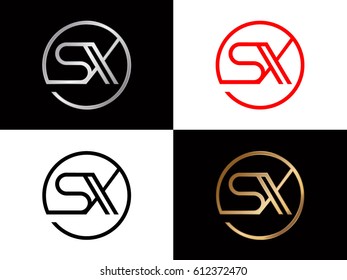 Sx text red gold black silver modern creative alphabet  letter logo design vector icon