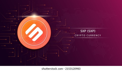 Símbolo (token) de criptodivisa de moneda SXP. Moneda criptográfica con inversión en bolsa. Icono de moneda en fondo oscuro. Concepto de financiación de las tendencias económicas. Ilustración vectorial 3D.