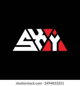 SXY triangle letter logo design with triangle shape. SXY triangle logo design monogram. SXY triangle vector logo template with red color. SXY triangular logo Simple, Elegant, and Luxurious design.