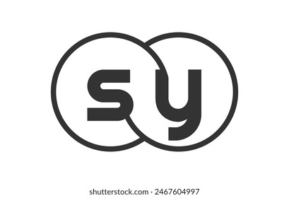 SY business company emblem with outline rounds and letters s y. Logo template of two merged circles for brand identity, logotype. Vector Infinity symbol  and technology sign.