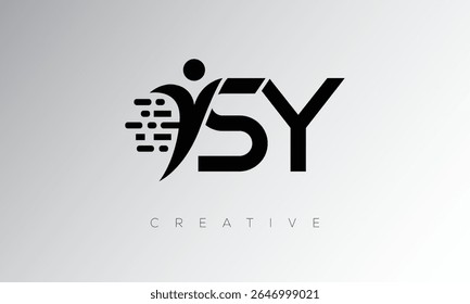 Logotipo de monograma digital creativo de SY: diseño futurista de marca de letras con forma humana, movimiento de píxeles y estilo tecnológico mínimo para una identidad de marca innovadora