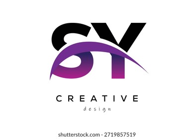 SY kreatives und modernes Buchstabenlogo-Design mit kreativem lila Welle abstraktes letzteres Logo-Konzept.