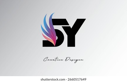 Logotipo de gradiente de pena SY - Monograma de asa elegante para a marca moderna e design de identidade visual