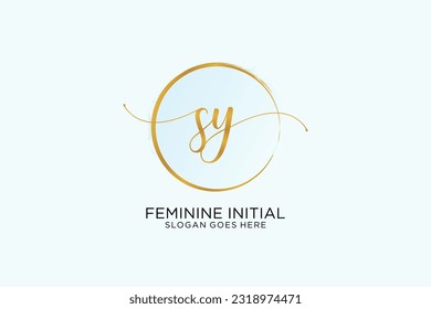 SY handwriting logo with circle template vector signature, wedding, fashion, floral and botanical with creative template.