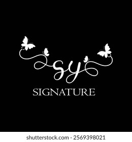 SY Handwritten initial letter, SY simple signature vector logo with butterfly shape variation, beauty, photography letter logo design. S Y