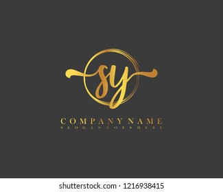 SY initial handwriting logo circle template vector